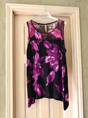 EUC International Concepts INC Purple & Black Floral Sleeveless Top Size 1X